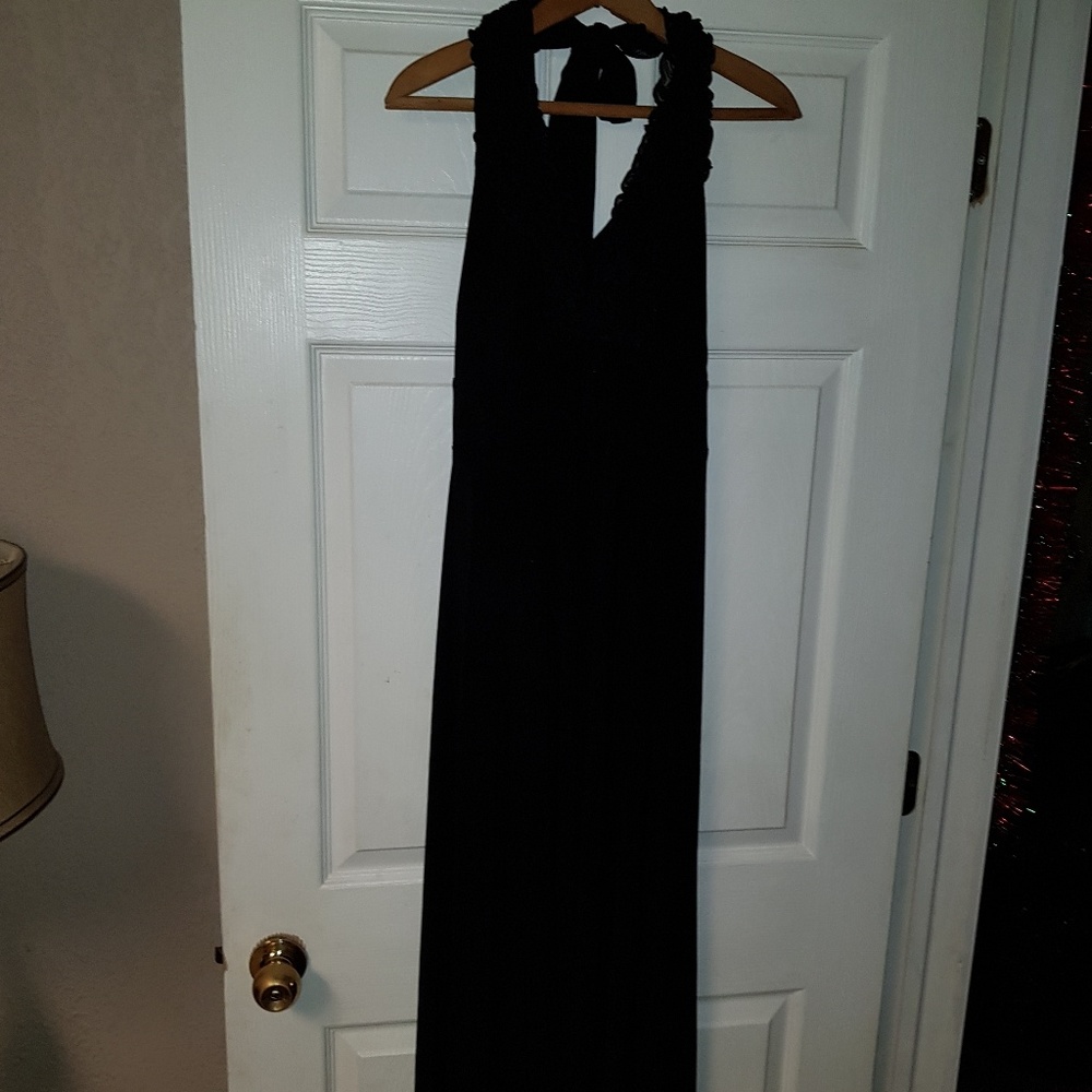 Long black halter semi formal dress